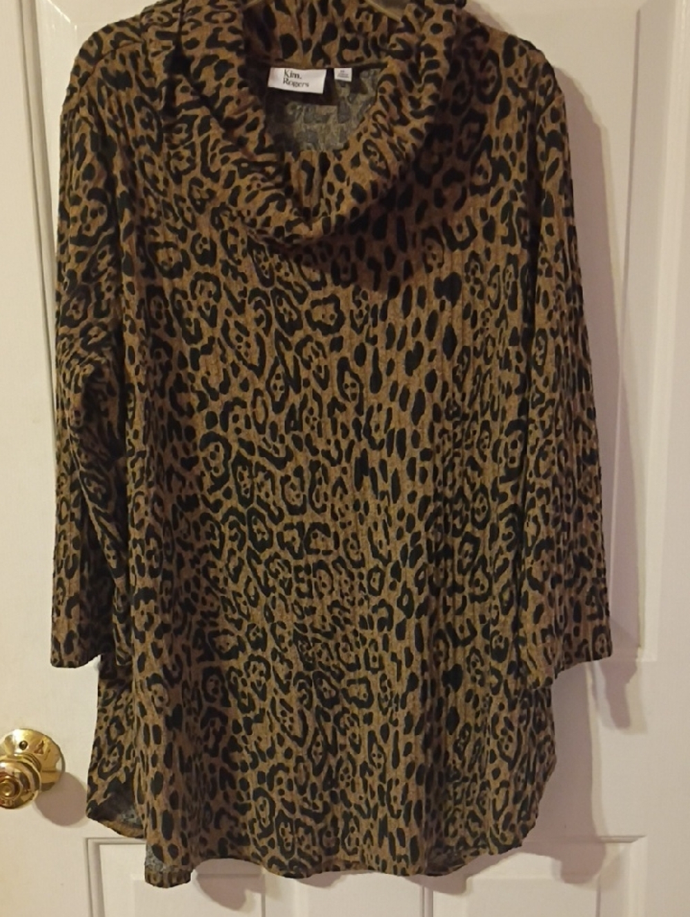 Kim Rogers Brown and Black Leopard Cowl Neck Sweater